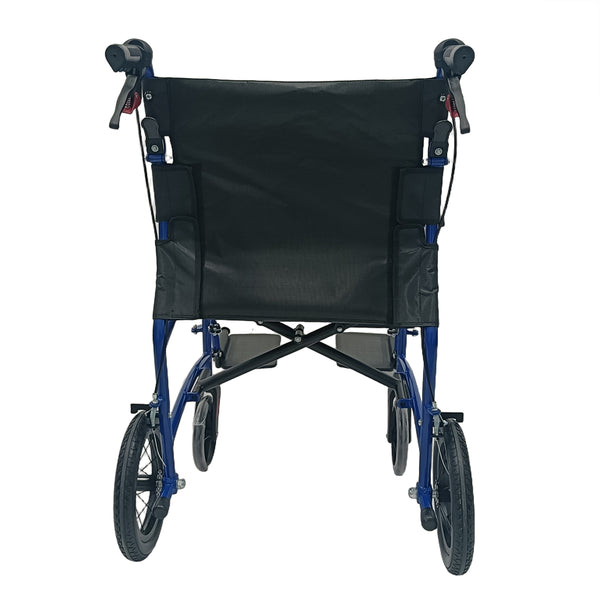 Dash Rehab Dash Express Pro Wheelchair with large black wheels and folding backrest, rear view.