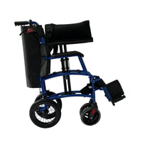 Dash Rehab Dash Express Pro Wheelchair, lightweight with folding backrest, folds compactly, side view.