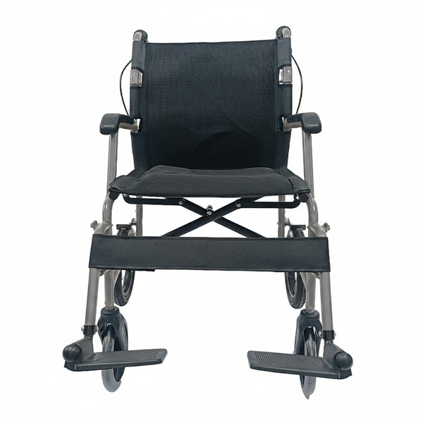 Dash Rehab Dash Express Pro Wheelchair with aluminium frame and folding backrest, front view on white background.
