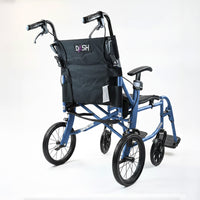 Dash Rehab Dash Lite 4 Wheelchair with aluminium frame, black handles, footrests and large rear wheels, side view.