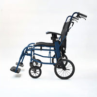 Dash Rehab Dash Lite 4 Wheelchair with aluminium frame, black armrests, footrests and handles, side view.