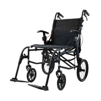 Dash Rehab Dash Lite 4 lightweight folding wheelchair with large rear wheels and foldable footrests, side view.