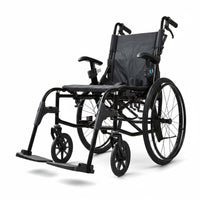 Dash Rehab Dash Lite 4 Self Propelled Wheelchair with large rear wheels and footrests, white background, side view.