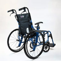 Dash Lite 4 Self Propelled Wheelchair with aluminium frame, large rear wheels and foldable footrest, side view.