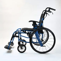 Dash Lite 4 Self Propelled Wheelchair with aluminium frame, black armrests and footrests, side view.