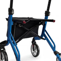 Dash Rehab Dash Sleek Rollator with black seat, four wheels and adjustable height handles, close-up.