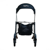 Dash Suave Carbon Rollator by Dash Rehab with ergonomic brakes, black bag, DASH canopy; front view.