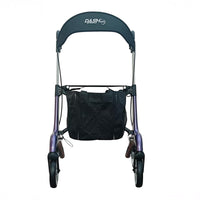 Dash Rehab Dash Suave Carbon Rollator with storage bag and black canopy, front view.