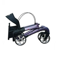 Dash Rehab Dash Suave Carbon Rollator folded with stacked wheels and partially open canopy, white background, side view.