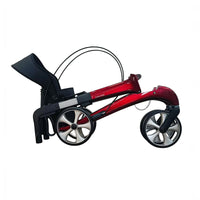 Dash Rehab Dash Suave Carbon Rollator with large silver wheels, ergonomic brakes, compact fold and black canopy, front angle view.