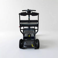 Dash Rehab Dash Z1 folding scooter with black frame and two large wheels, on white background, front view.
