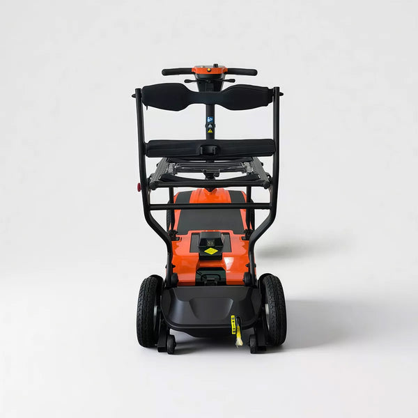Dash Rehab Dash Z1 four-wheel folding mobility scooter with digital display, lightweight design, front view.