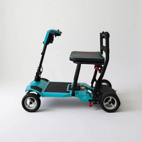 Dash Rehab Dash Z1 three-wheeled compact mobility scooter with magnesium frame, front angle view.