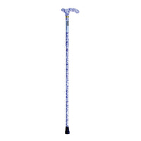 Aidapt Deluxe Folding Walking Cane with patterned handle, shaft and non-slip base, front view.