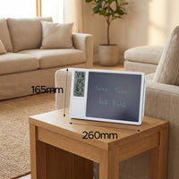 Lifemax Digital Memo Board and Day Date Clock (165mm x 260mm) showing Take two red pills on wooden table, front view.