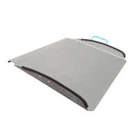 Doorline-Multi Threshold Ramp with textured non-slip surface and handle for uPVC door access, front view.