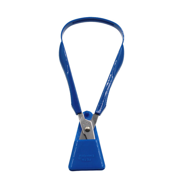 Plastic bag sealer with metal blade on a white background, front view.