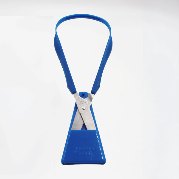 Cap remover with metal blade and flexible loop, handle design similar to Easi-Grip Scissors 75mm Pointed, side view.