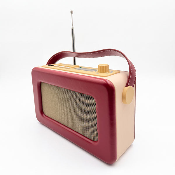 OER Easy Radio portable DAB+ radio with a carrying handle and extendable antenna, front angle view.