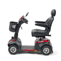 Drive Envoy 8 Scooter with seat, armrests and front basket, 30-mile range, side view.