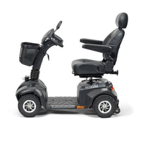 Drive Envoy 8 Scooter with armrests, high backrest, front basket and four wheels, side view.