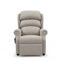 Repose Seating ErgoRise dual motor tilt-in-space chair with padded cushions, adjustable headrest and left-side remote, front view.