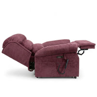 Repose Seating ErgoRise Dual Motor Tilt-In-Space Chair fully reclined with wired remote on the side, side view.