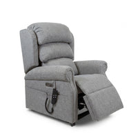 Repose Seating ErgoRise Dual Motor Tilt-In-Space Chair with extended footrest and corded remote control, front view.