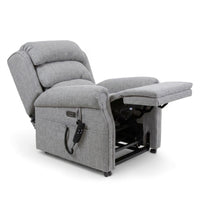 Repose Seating ErgoRise Dual Motor Tilt-In-Space Chair with extended footrest, lumbar support and side remote, front view.
