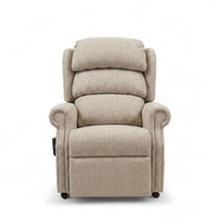 Repose Seating ErgoRise Dual Motor Tilt-In-Space Chair with side control panel and adjustable headrest, white background, front angle.