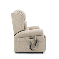 Repose Seating ErgoRise Dual Motor Tilt-In-Space Chair with adjustable headrest and wired remote, side view.