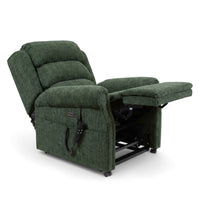 Repose Seating ErgoRise Dual Motor Tilt-In-Space Chair partially reclined with remote control attached, side view.