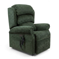 Repose Seating ErgoRise Dual Motor Tilt-In-Space Chair with padded cushions, wide arms, lumbar support and wired remote, front view.