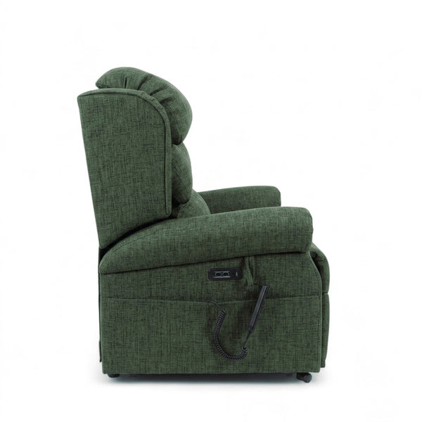 Repose Seating ErgoRise Dual Motor Tilt-In-Space Chair with adjustable lumbar support and remote control, side view.