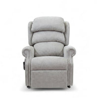 Repose Seating ErgoRise Dual Motor Tilt-In-Space Chair with padded backrest, headrest and armrests, front view.