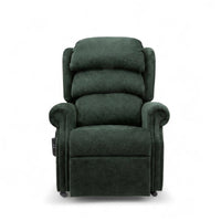 ErgoRise Dual Motor Tilt-In-Space Chair with plush cushions, rolled arms, adjustable headrest and left remote pocket, front view.
