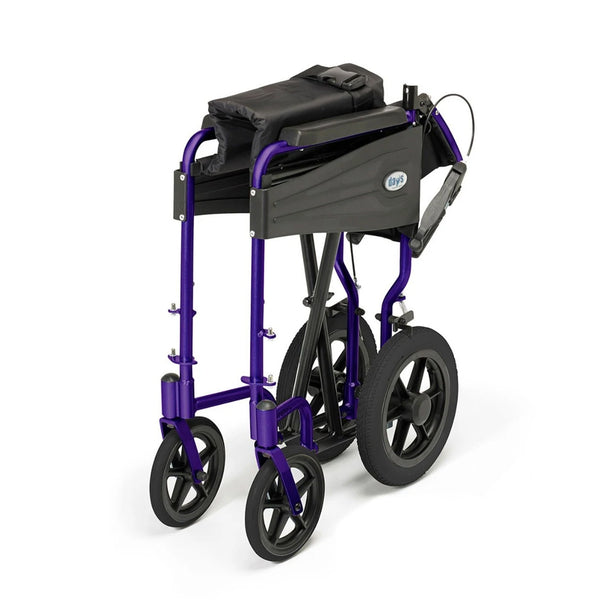 Days Escape Lite Wheelchair, foldable and lightweight, upright for easy transport or storage, front view.
