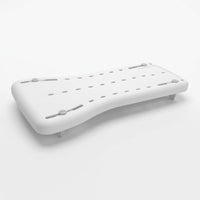 Etac Fresh Bath Board with contoured seat, drainage holes and four legs for safe bathing, angled view.