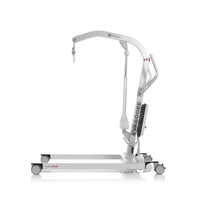 Direct Healthcare Eva600EE Mobile Hoist with wheels and movable lifting arm for patient transfer, side view.