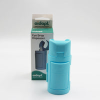 Aidapt Eye Drop Dispenser shown in front of branded box, used for helping apply eye drops accurately, front view.