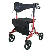Z-Tec Falcon XL Lightweight Rollator with black seat, backrest, pouch and hand brakes, front view.