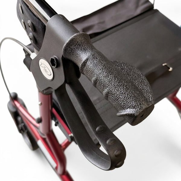 Z-Tec Falcon XL Lightweight Rollator with adjustable handle, black seat and wheel for mobility support, close-up view.