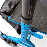 Z-Tec Falcon XL Lightweight Rollator with adjustable frame, black fabric seat and wheel, close-up view.