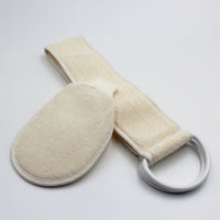 Homecraft Flannel Strap and Wash Mitt with looped handle for washing hard-to-reach areas, close-up view.