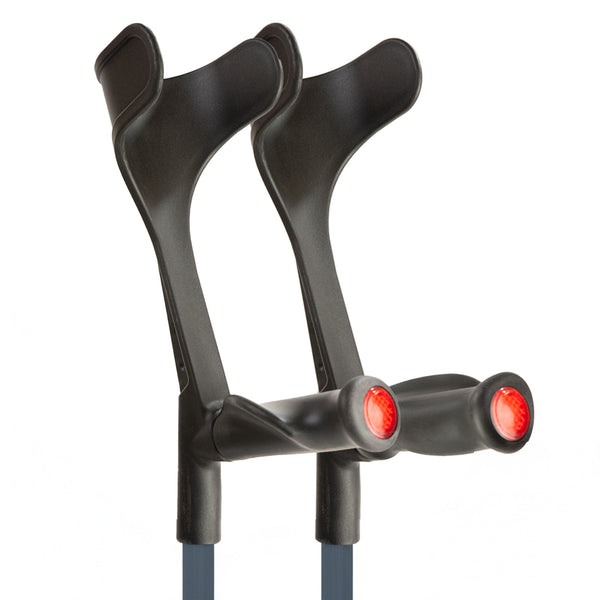 Flexyfoot Comfort Grip Open Cuff Crutches for mobility support, white background, front view.