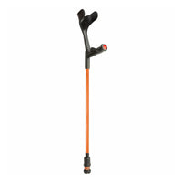 Flexyfoot Comfort Grip Open Cuff Crutch with ergonomic armrest and rubber tip, side view.