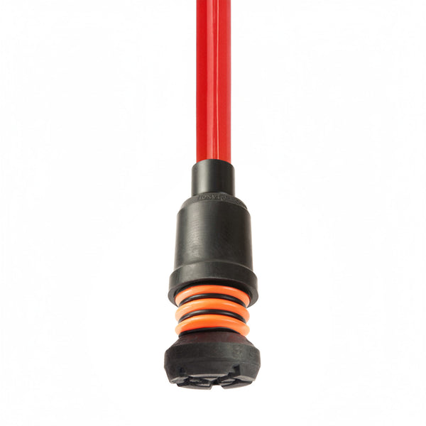 Flexyfoot Comfort Grip Open Cuff Crutches with black and orange accents, shown upright, handle visible, front view.