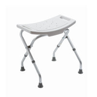 Drive Folding Shower Stool with handle, adjustable legs and non-slip tips for bathroom safety, front view.