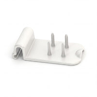 ORNAMIN Food Preparation Aid plastic holder with side clip and four prongs for one-handed food cutting, top view.