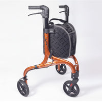 NRS Freestyle 3 Wheel Rollator with black handlebars, black bag and grey wheels on a white background, front view.